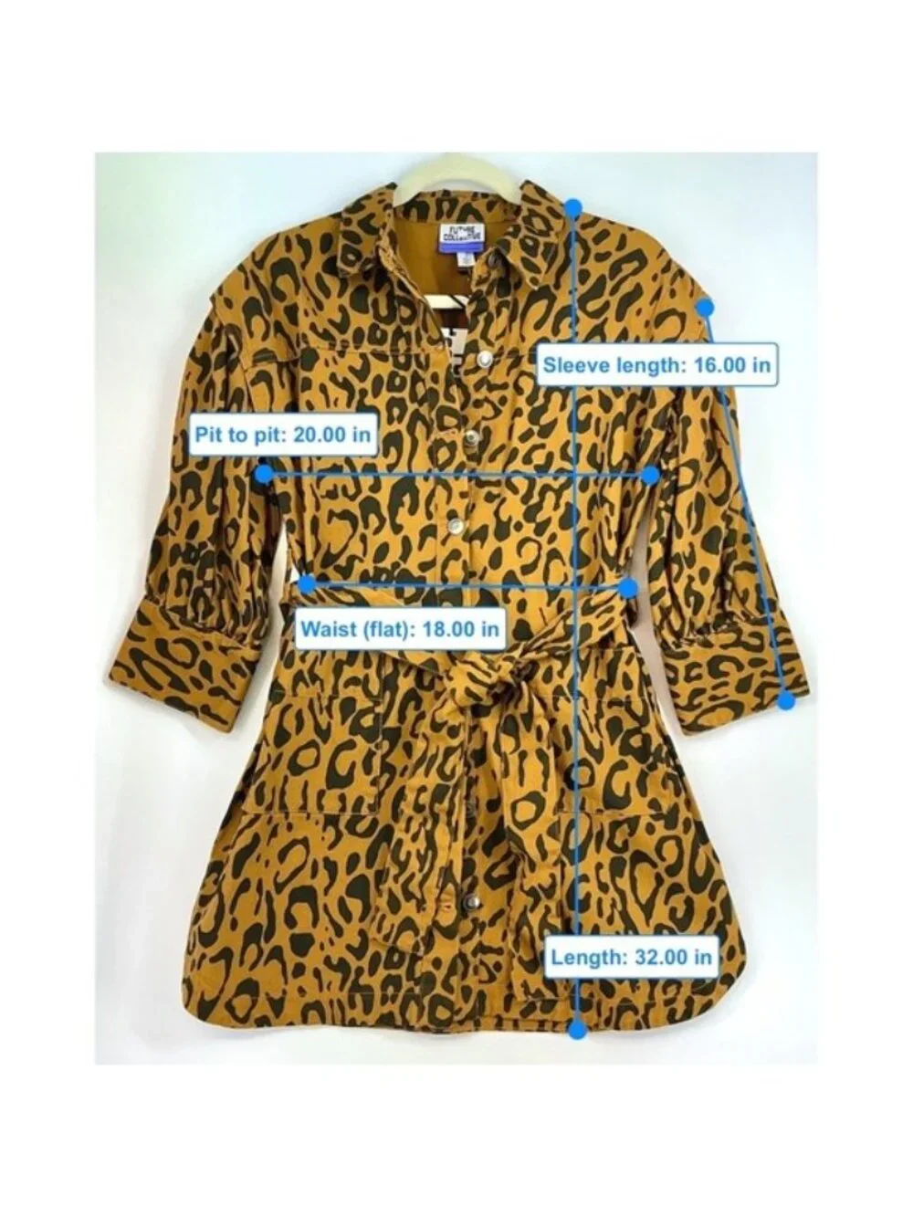 Future Collective Denim Syle Shirt Dress Sz 0 Leopard Print Statement Y2K Safari - Picture 8 of 14